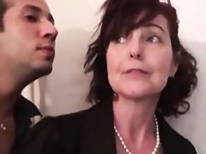 Slut in dark stockings gets cock on the floor